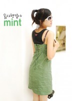 Buttons Embellished Suspender Skirt Green 