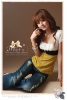 Color-blocked Square Collar T-shirts Yellow 